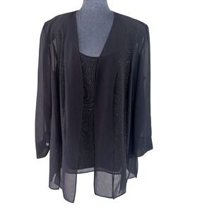 Dana Kay Vintage Shimmer 20W Black Glitter Swirl 2-Piece Tank and Sheer Cardigan